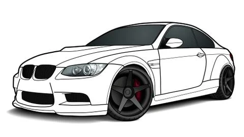 Vector draw of a flat sport car with black lines. Stock Illustration