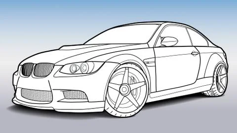 Vector draw of a flat sport car with black lines. Stock Illustration