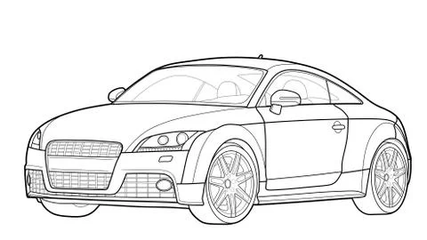 Vector draw of a flat sport car with black lines. Stock Illustration