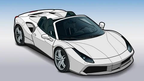 Vector draw of a flat sport car with black lines. Stock Illustration