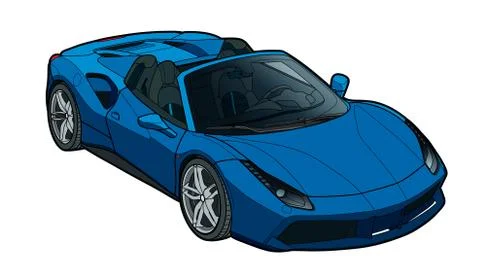 Vector draw of a flat sport car with black lines. Stock Illustration