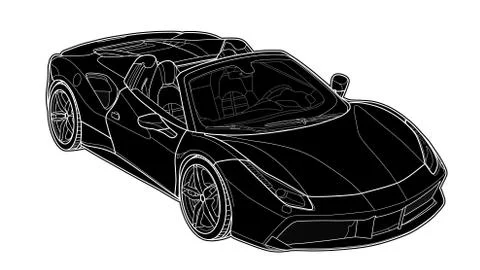 Vector draw of a flat sport car with black lines. Stock Illustration