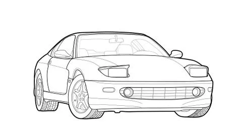 Vector draw of a flat sport car with black lines. Stock Illustration