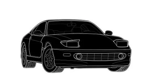Vector draw of a flat sport car with black lines. Stock Illustration