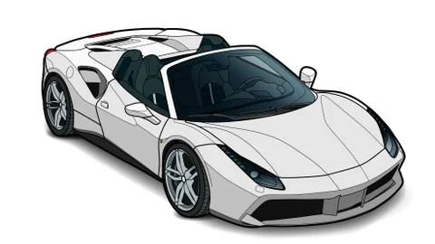 Vector draw of a flat sport car with black lines. Stock Illustration