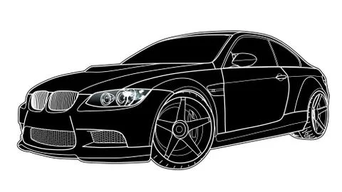 Vector draw of a flat sport car with black lines. Stock Illustration