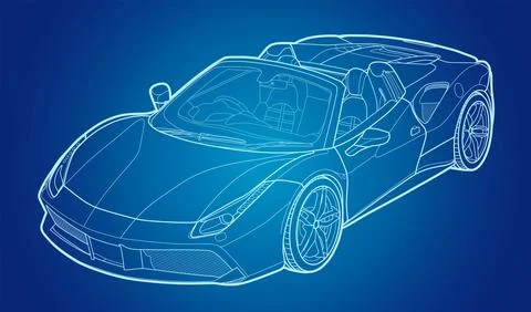 Vector draw of a flat sport car with black lines. Stock Illustration
