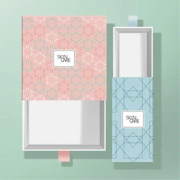 Vector Drawer Box Packaging with Pasted Colored Geometric Pattern Stock Illustration