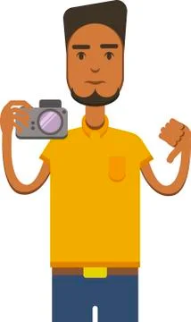 Vector drawing of africo american man with camera Stock Illustration