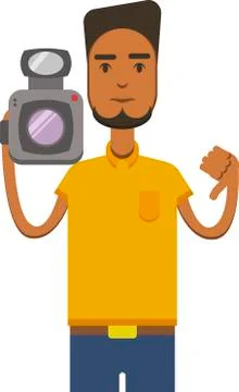 Vector drawing of an africo american man with video camera Stock Illustration