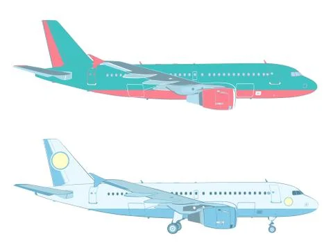Vector drawing of an airbus on white background with and without the landing Stock Illustration