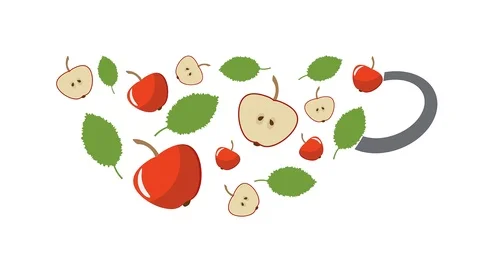 Vector drawing apple tea. Cup shaped illustration Stock Footage 116984244