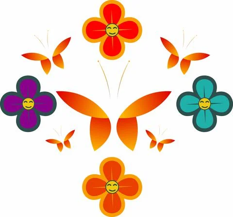 Vector drawing: An attractive group of orange and red butterflies vary in size Stock Illustration