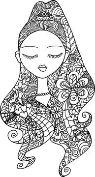Vector drawing beauty face and hair flowers design Stock Illustration
