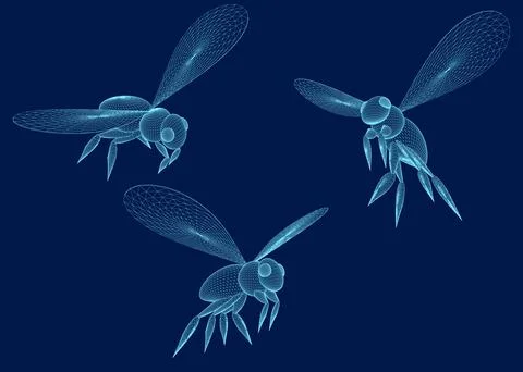 Vector drawing of a bee toy wireframe. Vector illustration. 3D Illustrazione stock