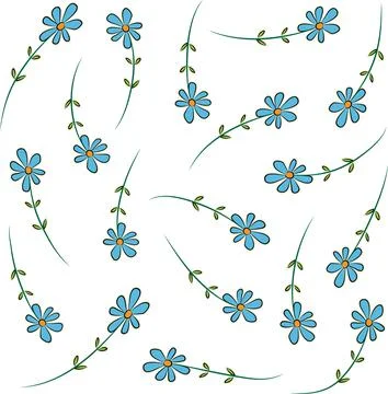Vector drawing blue daisy flowers set Stock Illustration