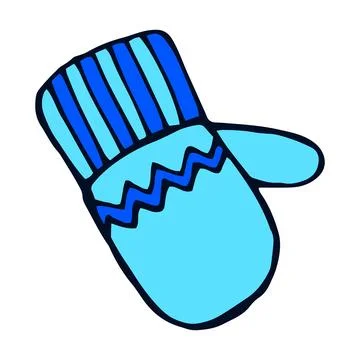 Vector drawing of a blue mitten, warm winter clothes with a bright pattern 스톡 일러스트