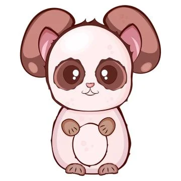 Vector drawing. brown panda with a beige muzzle and belly with a pink body on Stock Illustration
