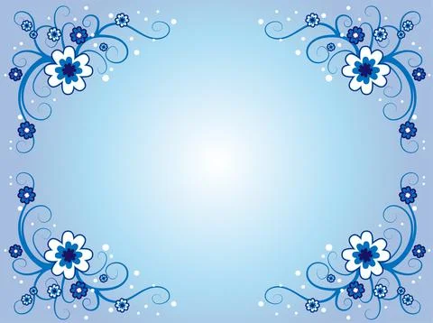 Vector drawing card border frame background with blue flowers Stock Illustration