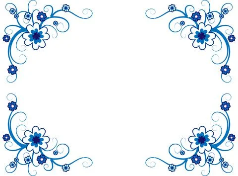 Vector drawing card border frame background with blue flowers Stock Illustration