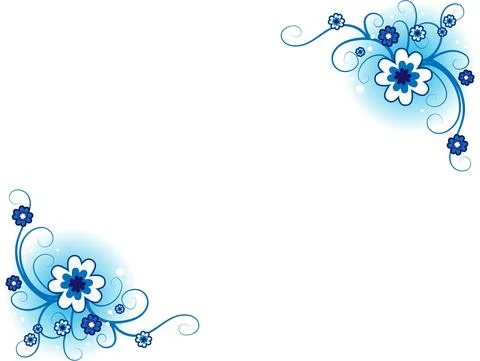 Vector drawing card border frame background with blue flowers Illustrazione stock
