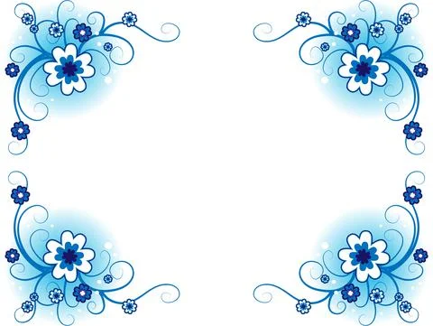 Vector drawing card border frame background with blue flowers Stock Illustration