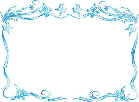 Vector drawing card border frame background with blue flowers Illustrazione stock