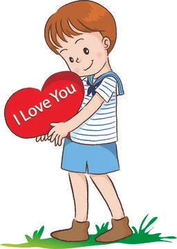 Vector drawing cartoon boy holding a heart shape with i love you Stock Illustration