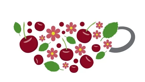 Vector drawing cherry tea. Cup illustration Stock Footage 116984250