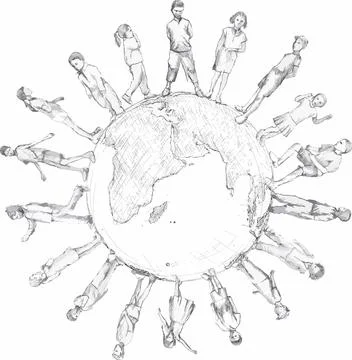 Vector drawing of children on the globe Stock Illustration