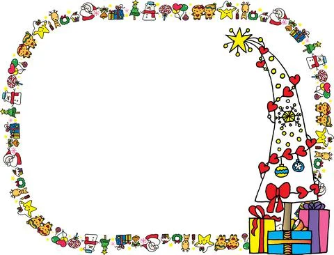 Vector drawing Christmas tree frame border background Stock Illustration