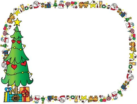 Vector drawing Christmas tree frame border background Stock Illustration