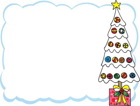 Vector drawing Christmas tree frame border background Stock Illustration