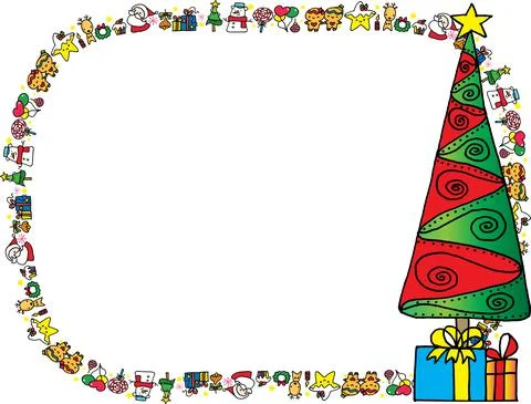 Vector drawing Christmas tree frame border background Stock Illustration