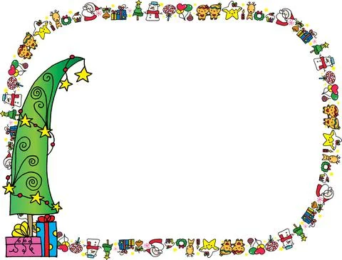 Vector drawing Christmas tree frame border background Stock Illustration