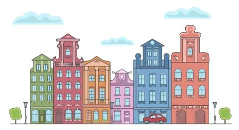 Vector drawing city silhouette on white background Illustrazione stock