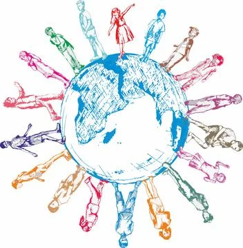 Vector drawing of color children on the globe Stock Illustration