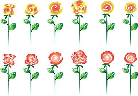 Vector drawing colour rose background design set Stock Illustration