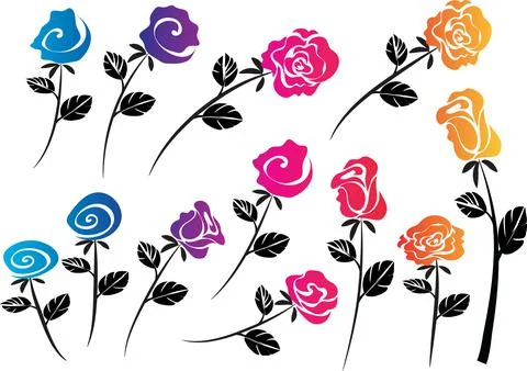 Vector drawing colour rose background design set Stock Illustration