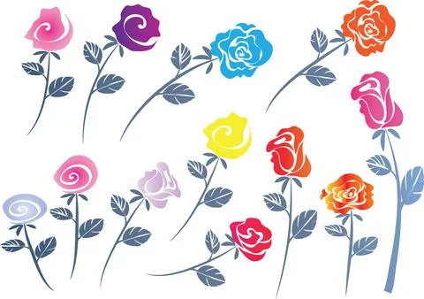 Vector drawing colour rose background design set Stock Illustration