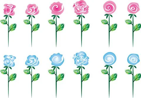 Vector drawing colour rose background design set Stock Illustration
