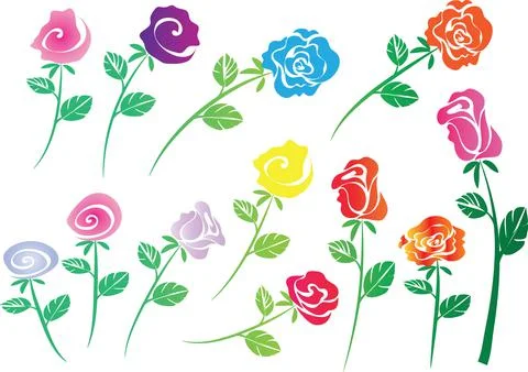 Vector drawing colour rose background design set Stock Illustration