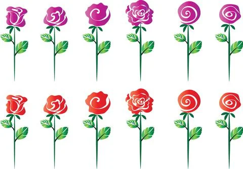 Vector drawing colour rose background design set Stock Illustration