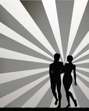 Vector drawing of couple silhouettes on walking position Stock Illustration