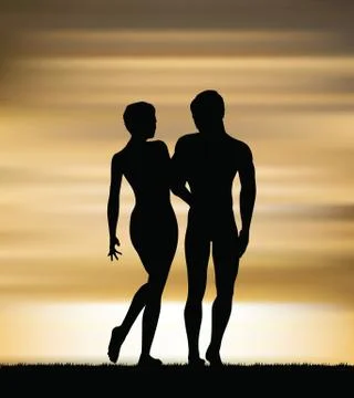Vector drawing of couple silhouettes on walking position Ilustración de archivo