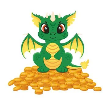 Vector drawing of a cute green dragon Stock Illustration