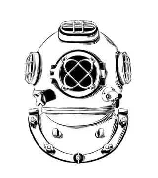 Vector drawing of diving helmet in black color, isolated on white background Stock Illustration