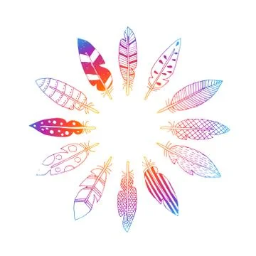 Vector drawing feathers in circle Stock Illustration