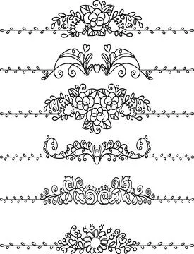 Vector drawing flowers border frame set Stock Illustration