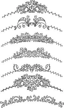 Vector drawing flowers border frame set Stock Illustration
